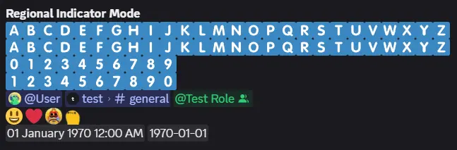 Screenshot showing message output with Regional Indicator Mode mode applied