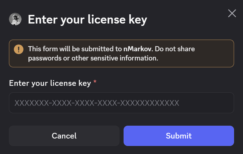 A modal for entering a license key.